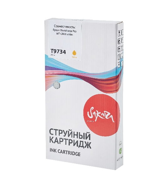 Контейнер с чернилами Sakura C13T973400 (T9734 Y) для Epson, желтый, 22000 к.