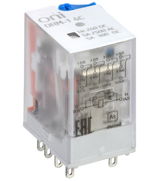 Реле интерфейсное ORM-1 4C 24В DC с LED и тест. кнопкой ONI ORM-1-4C-DC24V-L-B