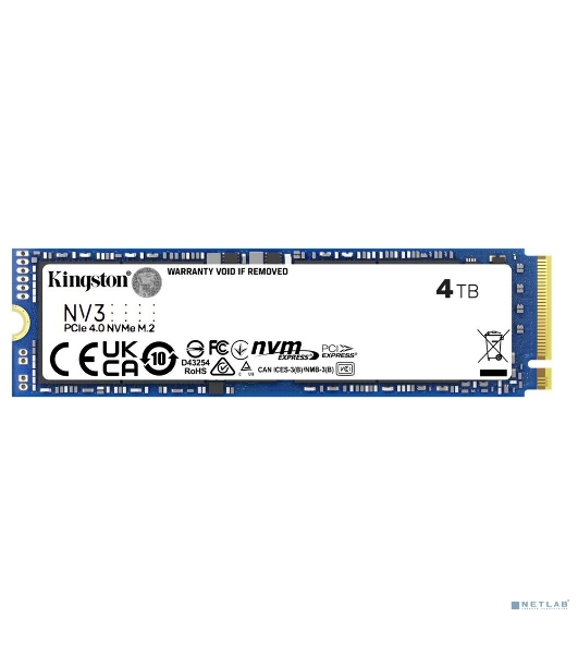 Накопитель SSD Kingston NV3, 4000Gb, M.2 2280, PCIe 4.0 x4, NVMe, R/W 6000/5000