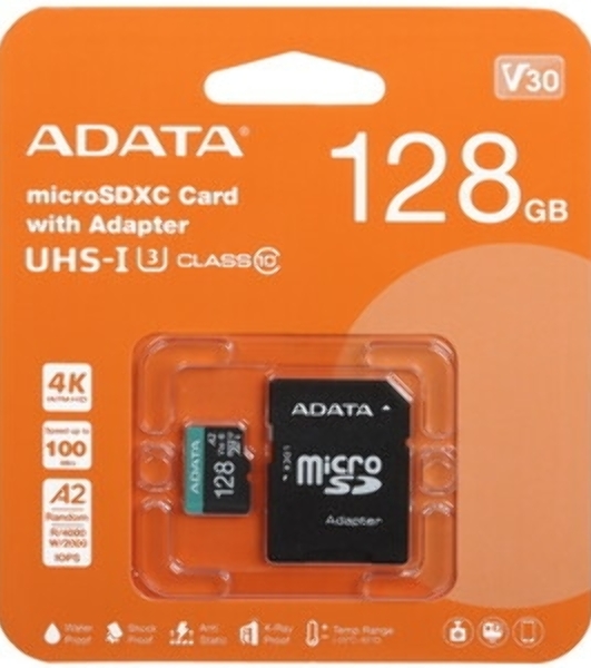 Флеш карта MICRO SDXC 128Gb W/AD. AUSDX128GUI3V30SA2-RA1 ADATA