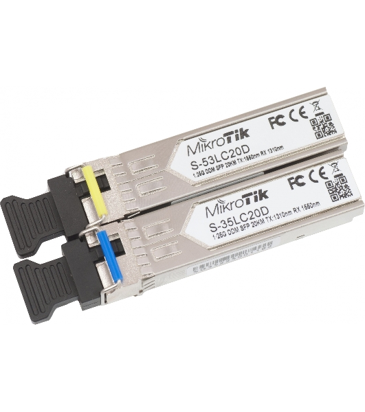 Трансивер Mikrotik S-3553LC20D 'Pair of SFP modules, S-35LC20D (1.25G SM 20km T1310nm/R1550nm) + S-53LC20D (1.25G SM 20kmT1550nm/R1310nm)'