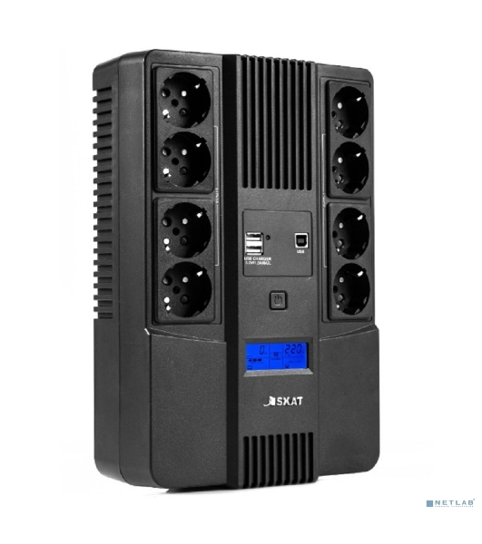 Источник бесперебойного питания Бастион SKAT-UPS 800-AID-IN-1x9-8 ИБП 220В 480Вт, LCD, АКБ 1x 9А·ч, line interactive, мод.синус, 8хSchuko,2xUS (8933)