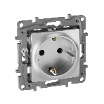 Розетка 672422 Legrand Розетка 2К+З со шторками - немецкий стандарт - винтовые зажимы - 16 А - 250 В - Etika - алюминий, фото 1