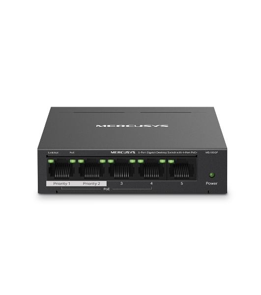 Коммутатор настольный Mercusys MS105GP с 5 гигабитными портами (4 порта PoE+)
