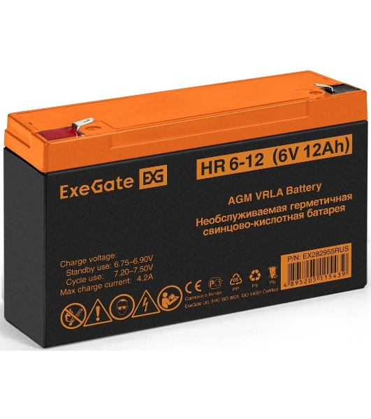 Батарея для ИБП ExeGate HR 6-12 (6V 12Ah), клеммы F1