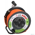 Удлинитель силовой ЭРА RMx-4es-3x2.5-40m-IP44 на металлической катушке с заземлением с выключателем 4 розетки 40 м ПВС, фото 1