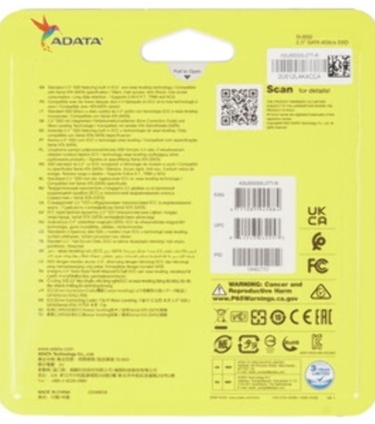 Накопитель SSD ADATA Ultimate SU650, 2000 Gb, SATA, 2.5', R/W 520/450, без радиатора