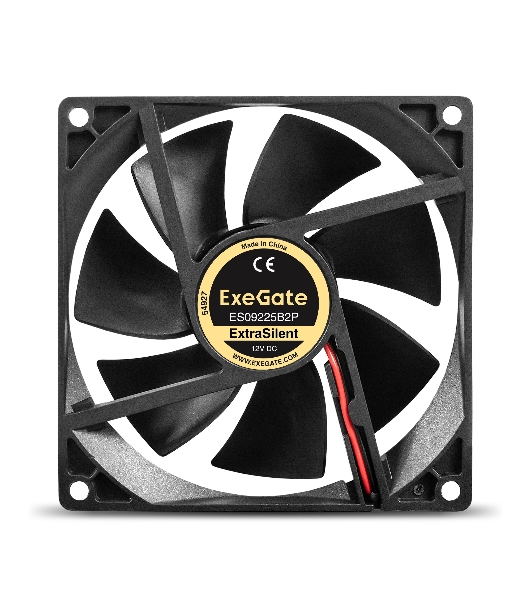 Вентилятор 12В DC ExeGate ExtraSilent ES09225B2P (92x92x25 мм, 2-Ball (двойной шарикоподшипник), 2pin, 1800RPM, 21dBA)