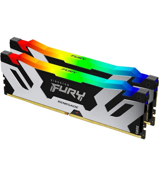 Оперативная память Kingston Fury Renegade, DDR5, 96Gb (2x48Gb), 6400MHz, CL32, DIMM, с радиатором, RGb, серебристый