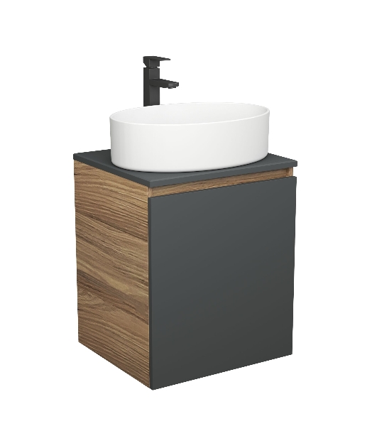 Тумба Bau Dream Blackwood 50 графит, раковина BAU Nimb 50х36, смеситель для раковины высокий Hotel Black, черный