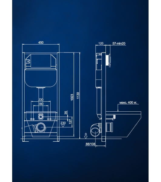Комплект BAU 6 в 1: рамная инсталляция BAU NEO 45, унитаз подвесной Rio Luxe 52*35, сиденье микролифт, кнопка смыва BAU Pulse для инсталляции, хром/вставка хром