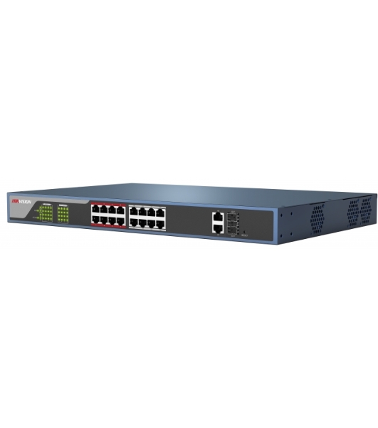 Коммутатор Hikvision DS-3E0318P-E(B), 16×1 Гбит/с PoE + 2×1 Гбит/с, неуправляемый