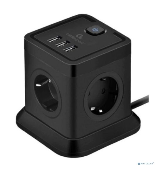 Сетевой фильтр Cablexpert Tower TWR-4-U3-B-2, 4 р, 10А, 3xUSB, 3.1А, 2 м, ур.защиты 2+, черный, коробка