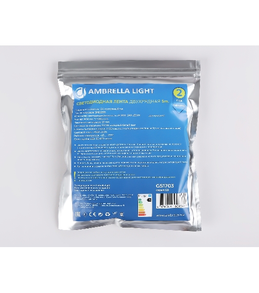 Светодиодная лента Ambrella light GS1703 2835 240Led/ 24W m/ 12V IP20 6500K/ 5000*10*1.2mm (2 конт.)