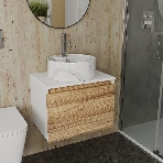 Комплект: тумба Bau Dream Blackwood 60, 1 ящик, Раковина круглая накладная BAU Element D41, мрамор, смеситель Hotel Dream, нерж сталь, фото 1