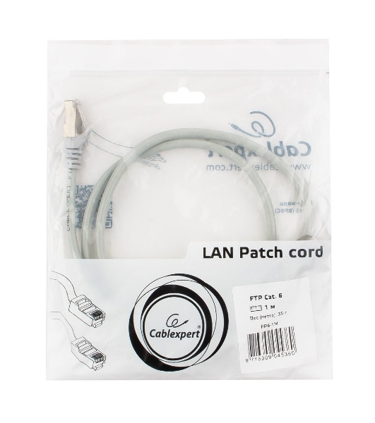 Патч-корд FTP Cablexpert cat.6, 1м, литой, многожильный, серый