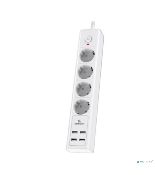 Сетевой фильтр Cablexpert Exnovo EXN-4-U4-W-2, 4 р, 16А, 4хUSB, 3.4A, 2 м, ур.защиты 4+, белый, коробка