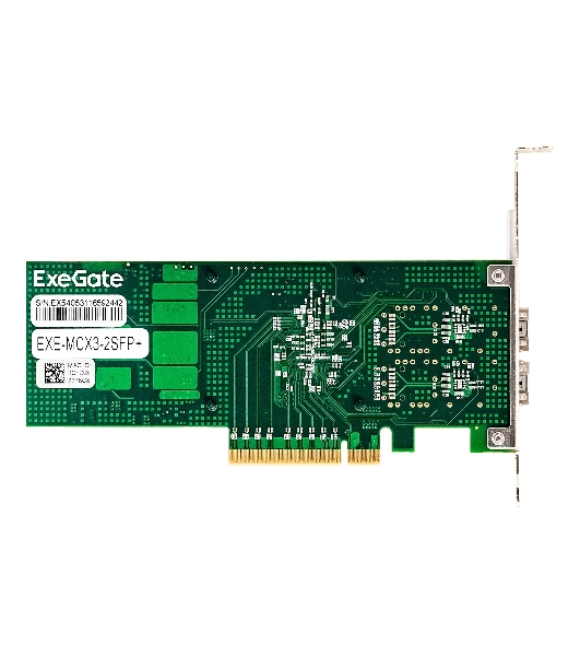 Сетевой адаптер ExeGate EXE-MCX3-2SFP+ (PCI-E x8 v.3, порты 2x SFP+, Dual 10Gb/s, Server NIC Chipset Mellanox ConnectX-3)