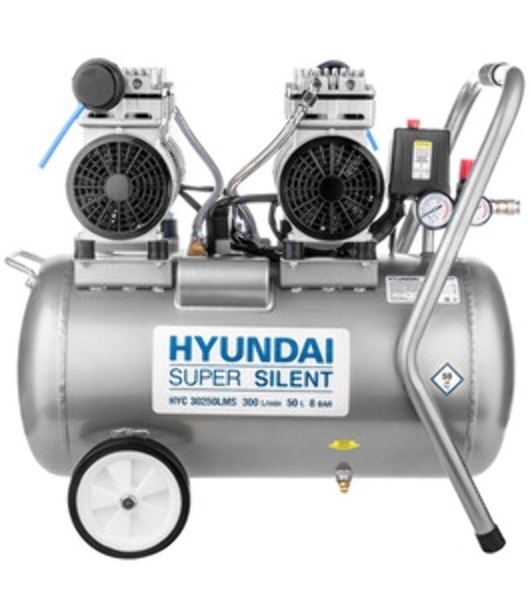 Компрессор поршневой Hyundai HYC 30250LMS безмасляный 300л/мин 50л 2000Вт серебристый/черный