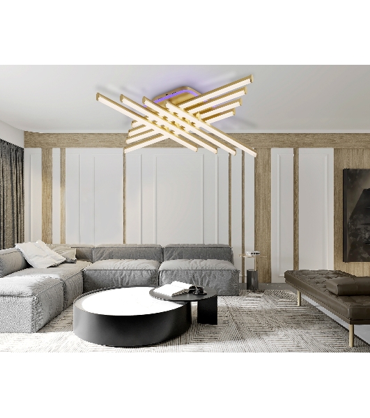 Потолочный светодиодный светильник Ambrella light FL6263 GD золото 115W 3000K-6400K+RGB 810*810*130 (ПДУ ИК)
