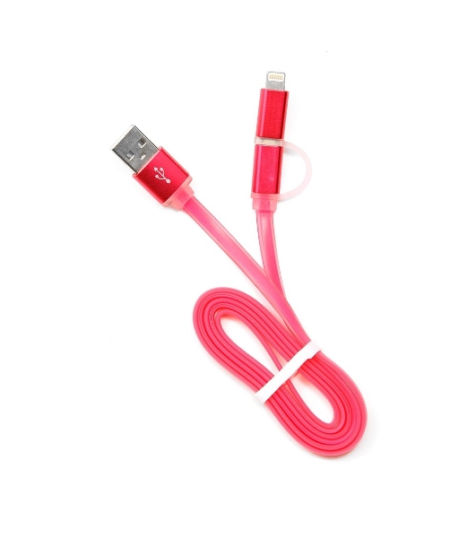 Кабель USB2.0 Cablexpert CC-mAPUSB2pk1m, AM/microBM 5P - iPhone lightning, 1м, комбо кабель, алюминиевые разъемы, розовый, блистер
