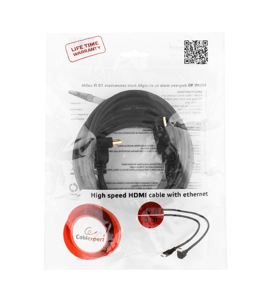 Кабель Cablexpert HDMI CC-HDMI490-10, 19M/19M, v2.0, медь, позол.разъемы, экран, угловой, 3м, черный, пакет