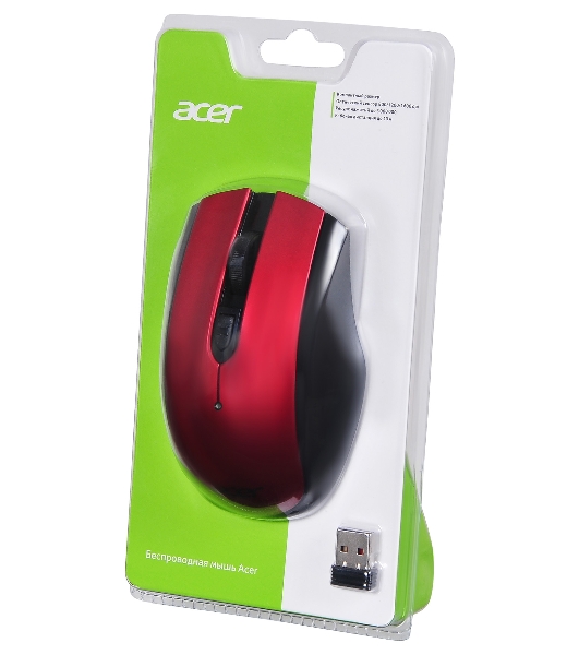 Мышь беспроводная Acer OMR032 черный/красный, 1600 dpi, радиоканал, USB, кнопки - 4