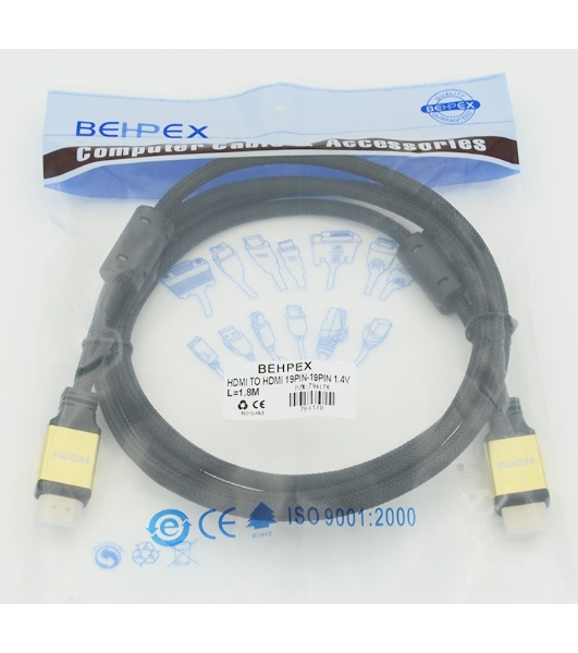 Кабель HDMI Behpex Ver.1.4 Gold jack HDMI(19pin)/HDMI(19pin) 1.8м феррит.кольца позолоченные контакты