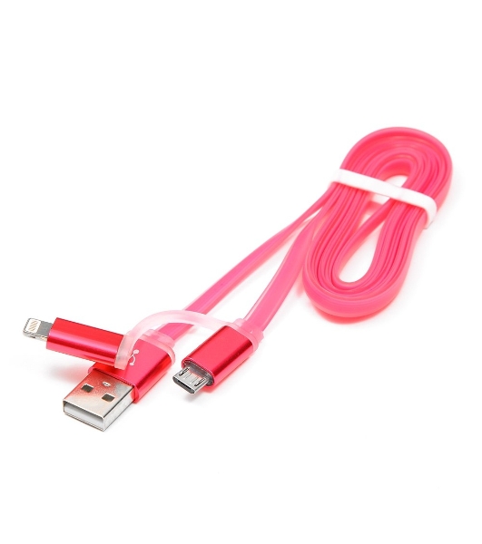 Кабель USB2.0 Cablexpert CC-mAPUSB2pk1m, AM/microBM 5P - iPhone lightning, 1м, комбо кабель, алюминиевые разъемы, розовый, блистер