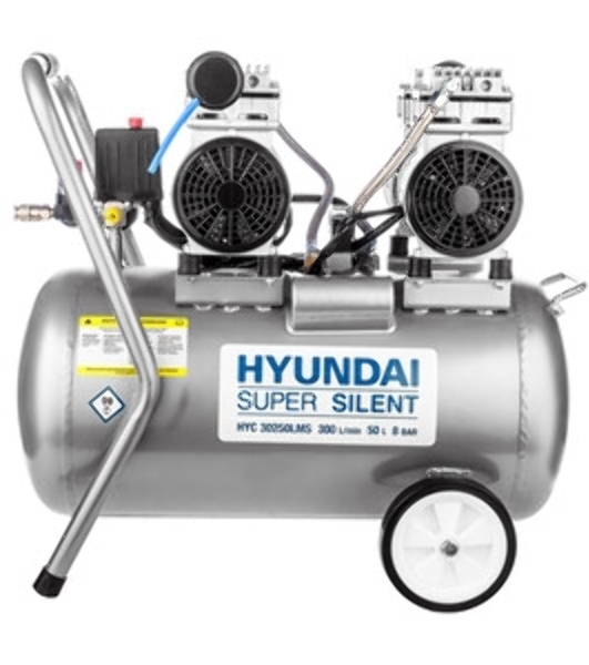 Компрессор поршневой Hyundai HYC 30250LMS безмасляный 300л/мин 50л 2000Вт серебристый/черный