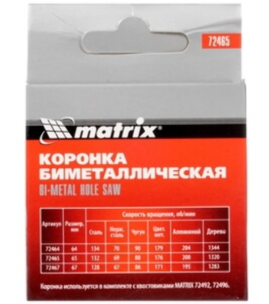 Коронка Matrix BIMETAL, 65 мм