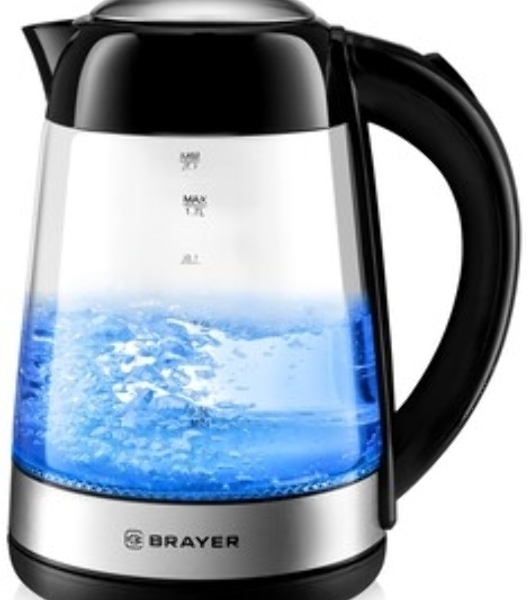 Чайник электрический BRAYER BR1012 2200 Вт, 1.7 л, высококач.стекло, подсвет, автоотключ при закипании
