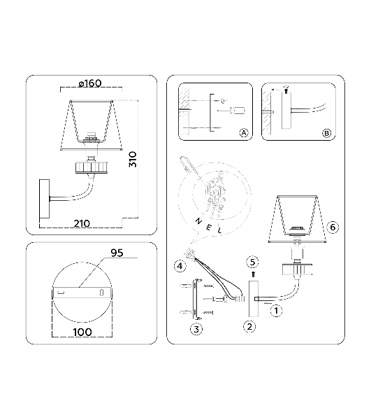 Настенный светильник Ambrella light LH71255 BS/WH латунь/белый E14 max 40W 210*160*310