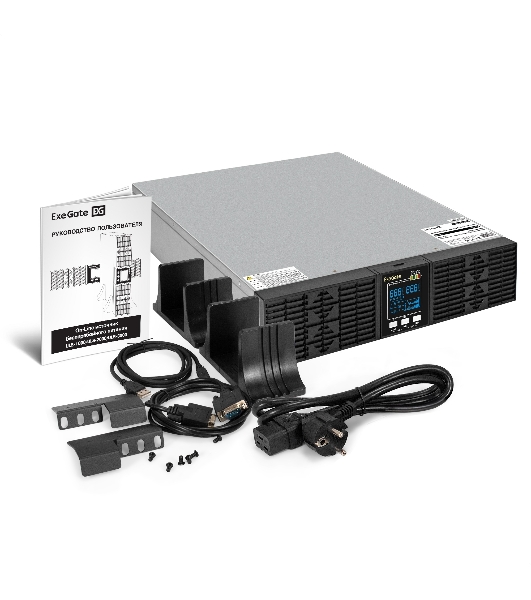 Источник бесперебойного питания On-line ExeGate PowerExpert ULS-2000.LCD.AVR.6C13.USB.RS232.SNMP.BC.2U 2000VA/2000W, On-Line, PF=1, LCD, 6*C13, RS232, USB, SNMP-slot, встроенные батареи 12V 7.2Ah - 6шт, батарейный коннектор, подключение до 4 внешних батарейных блоков 72В, Rackmount 2U/Tower, металлический корпус, черный