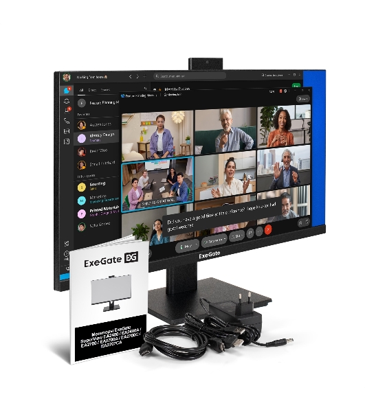 Монитор 27' ExeGate SuperView EA2700C IPS 2560x1440, 75 Гц, 5 мс, 16:9, 250 кд/м², HDMI 1.4, DP, 3.5 Jack, USB Hub, веб-камера (2 Мп), FreeSync, черный