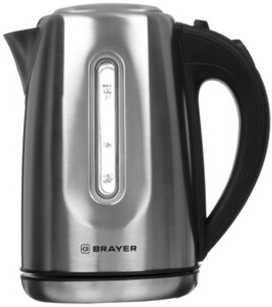 Электрочайник BRAYER BR1014 серебристый, 1.7 л, 2200 Вт, скрытый нагревательный элемент