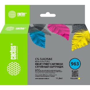 Картридж струйный Cactus CS-3JA25AE 963 желтый пигментный (11 мл) для HP OfficeJet 9010/9012/9013/9014/9015/9016/9019/9020/9025