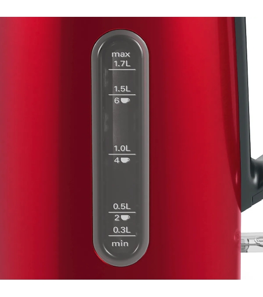 Электрочайник Bosch TWK4P434 красный, 1.7 л, 2400 Вт, скрытый нагревательный элемент