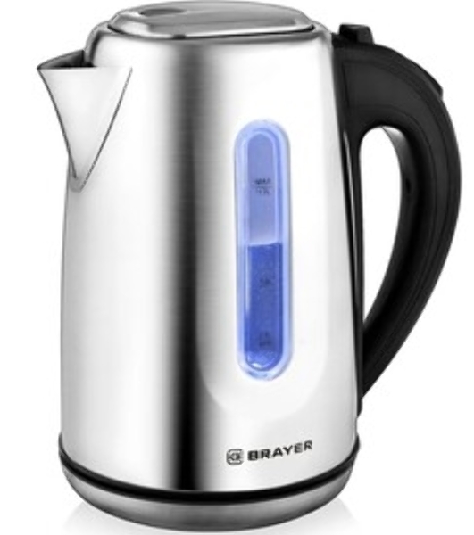Электрочайник BRAYER BR1014 серебристый, 1.7 л, 2200 Вт, скрытый нагревательный элемент