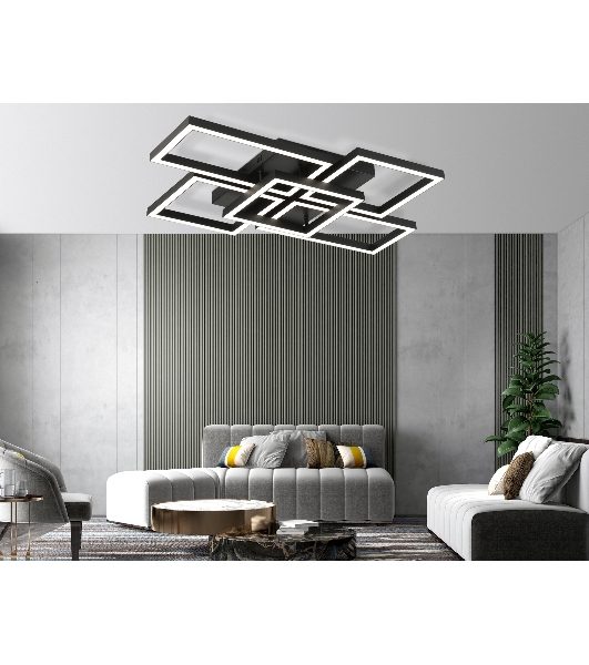 Потолочный светодиодный светильник Ambrella light FA1012/4+1 BK черный 90W 3000K-6400K 710*490*95 (ПДУ ИК)