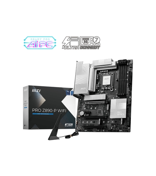 Материнская плата MSI PRO Z890-P WIFI, LGA 1851, Intel Z890, 4xDDR5, 4xSATA, 4xM.2, 1xPCIe 5.0 x16, 2xPCIe 4.0 x4, 1xPCIe 3.0 x1, 1xHDMI, 1xDP, 1xUSB-C Thunderbolt 4, 1xUSB-C 3.2 Gen 2, 1x 5Gb LAN, 2xUSB-A 3.2 Gen 1, 1xUSB-A 3.2 Gen 2, 4xUSB-A 2.0, 3x3.5 мм, 7.1, ATX