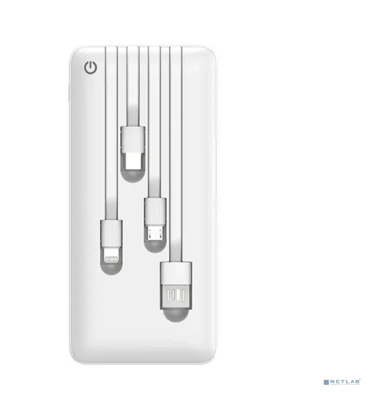 Портативный аккумулятор Powerbank Perfeo ABSOLUTE 10000mah In Micro usb,USB/Out USB,Micro usb,Type-C,Lightning, 2.1А/белый (PF_B4879)