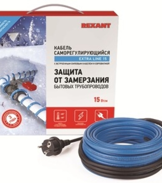 Греющий саморегулирующийся кабель Rexant на трубу Extra Line 25MSR-PB 15M (15м/375Вт)