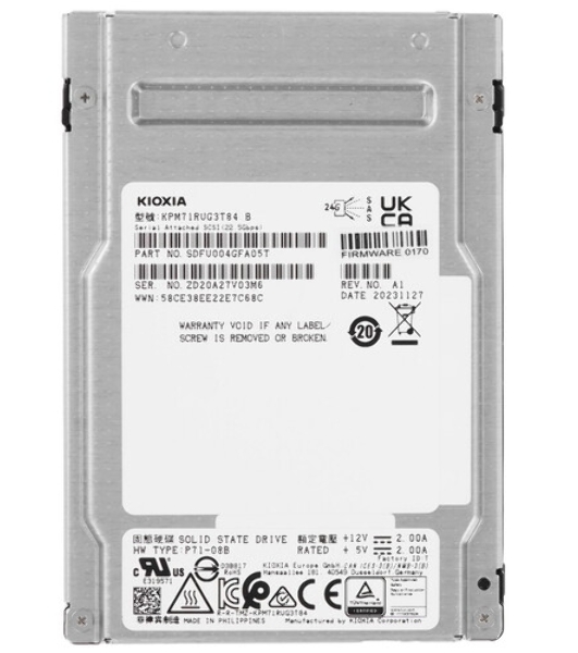 Накопитель SSD Kioxia PM7-R, 3840Gb, 2.5', SAS 24G, R/W 4200/3650