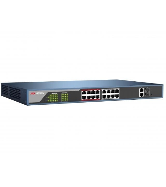 Коммутатор Hikvision DS-3E0318P-E(B), 16×1 Гбит/с PoE + 2×1 Гбит/с, неуправляемый
