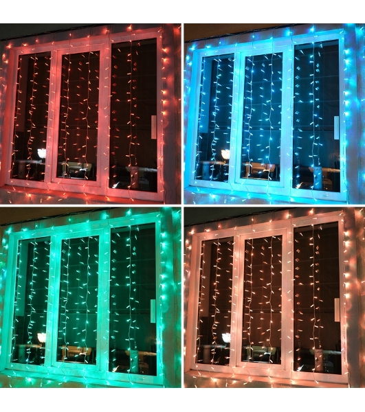 Гирлянда Neon-night 'Светодиодный Дождь' 2х2м, свечение с динамикой, прозрачный провод, 230 В, диоды RGB, 200 LED