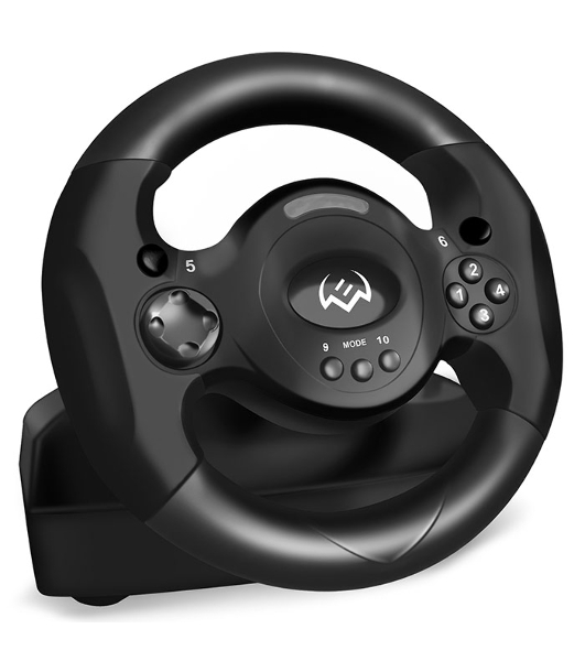 Руль SVEN GC-W300 (педали, вибро, лепестки, D-pad, 10 кл, резин. вставки, PC, цифр. и аналог.