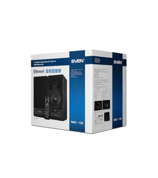 Акустическая система 2.0 SVEN MC-10, чёрный, мощность 2x25Вт (RMS), FM-тюнер, USB/microSD, дисплей, пульт ДУ, Bluetooth SVEN MC-10, чёрный, акустическая система 2.0, мощность 2x25Вт (RMS), FM-тюнер, USB/microSD, дисплей, пульт ДУ, Bluetooth