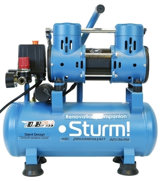 Компрессор воздуш Sturm! AC93210OL.безмасл.бесшумн. 900Вт,10л,2750об/мин,180л/мин,8бар
