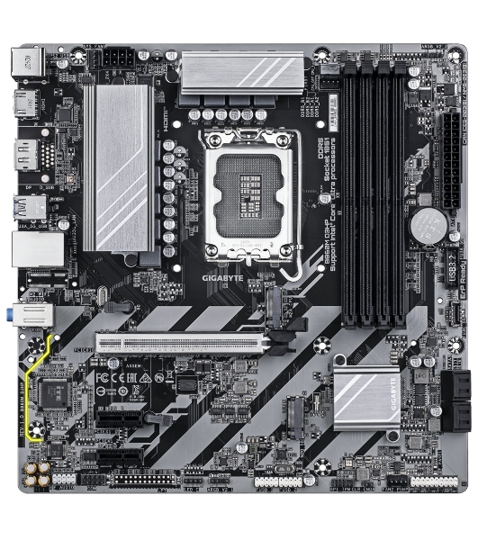 Материнская плата Gigabyte B860M D3HP, LGA 1851, Intel B860, 4xDDR5, 4xSATA, 2xM.2, 1xPCIe 5.0 x16, 2xPCIe x1, 1xHDMI, 1xDP, 1x 1Gb LAN, 3xUSB-A 3.2 Gen 1, 3xUSB-A 2.0, 1xUSB-C 3.2 Gen 1, 3x3.5 мм, 7.1, mATX